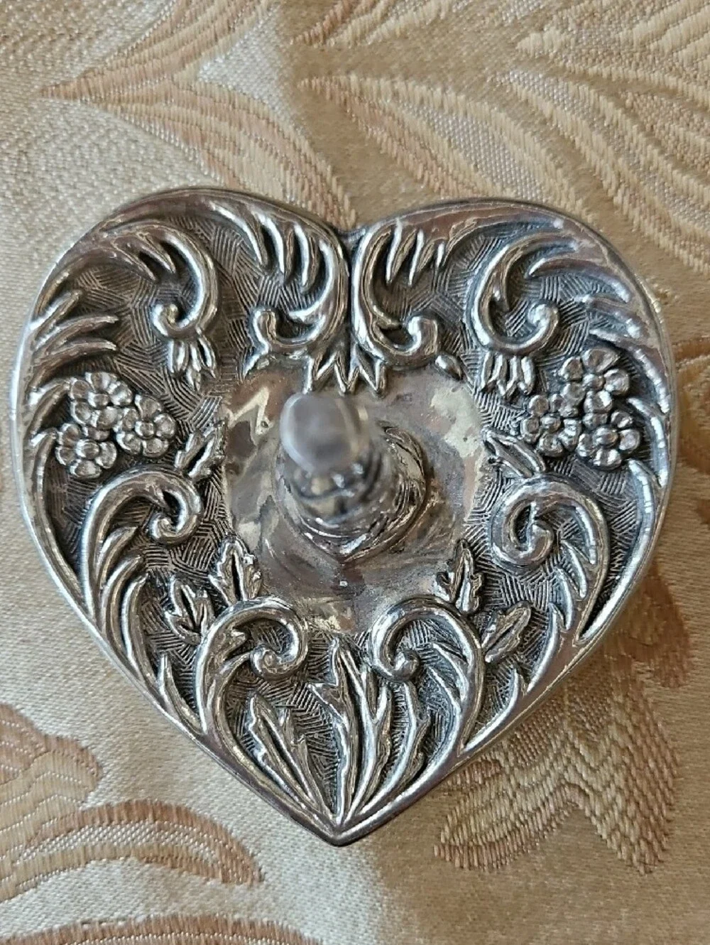 Vintage 1992 Godinger Silver Plated Heart Ring Holder - Ornate Floral